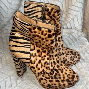 Gianni Bini Kianne Leopard Animal Platform High Heel Calf Hair Leather Boots 6
